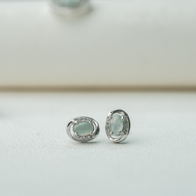 缅甸天然银镶翡翠三件套-红掌柜