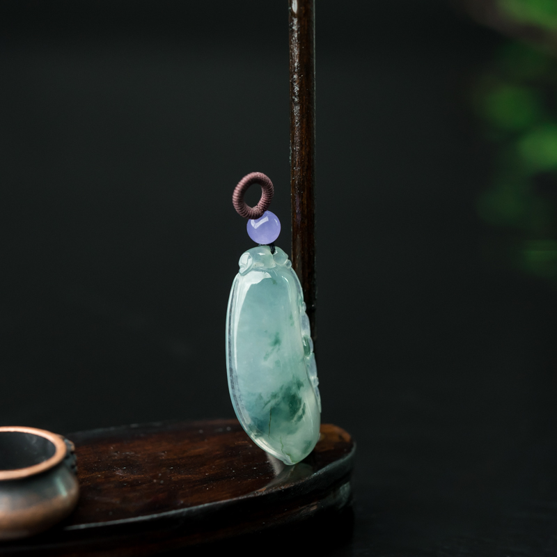 缅甸糯冰种飘花翡翠福在眼前吊坠-红掌柜