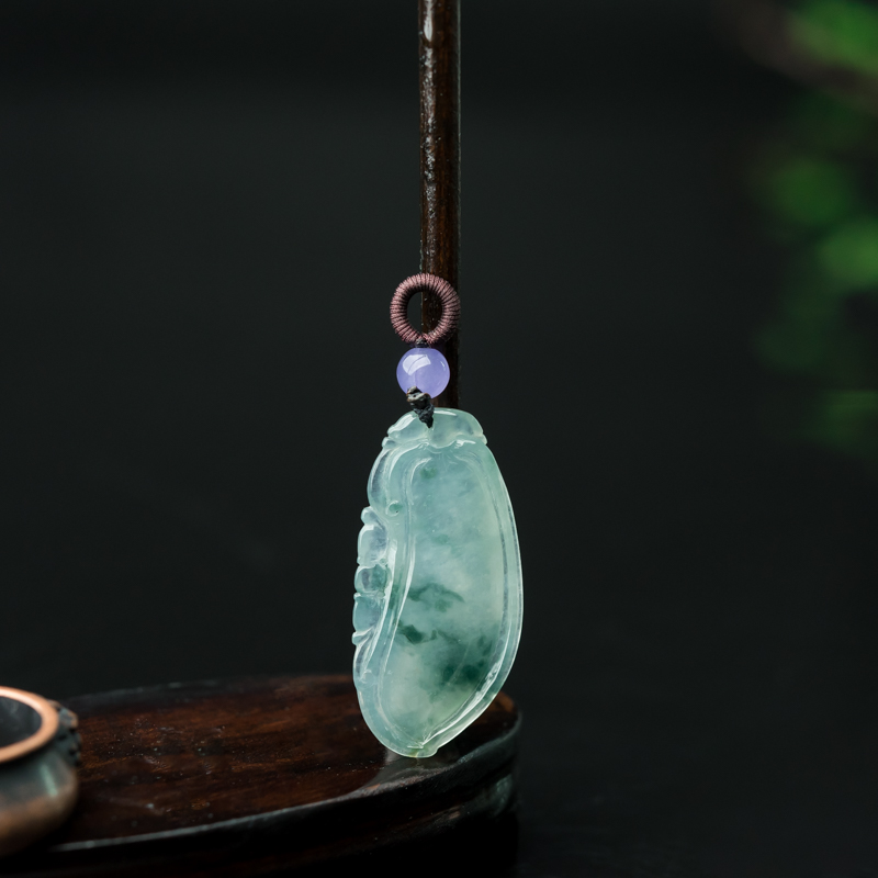 缅甸天然飘花翡翠福在眼前吊坠-红掌柜