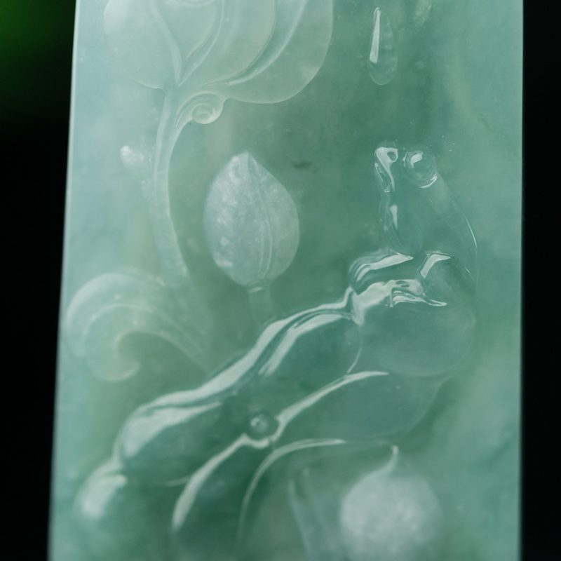 缅甸天然糯冰种翡翠荷叶吊坠-红掌柜
