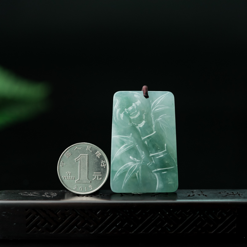 糯冰种翡翠竹报平安吊坠-红掌柜