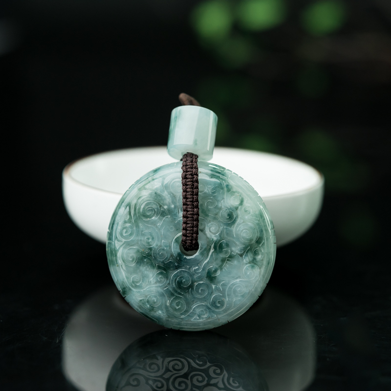 糯种飘花翡翠平安扣吊坠-红掌柜