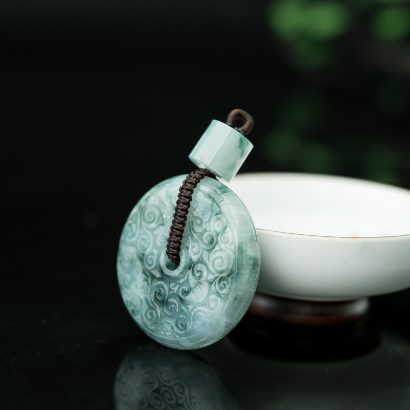 飘花翡翠平安扣吊坠-红掌柜