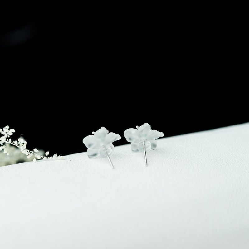 18K糯冰种翡翠水晶花耳钉-红掌柜