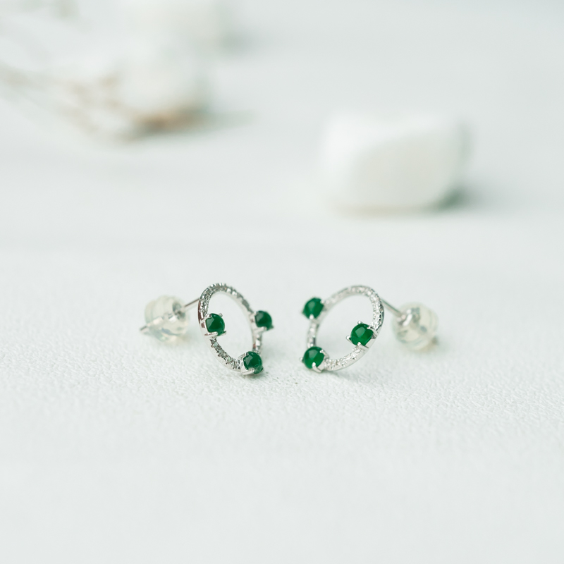 天然糯冰种翠绿翡翠耳钉-红掌柜