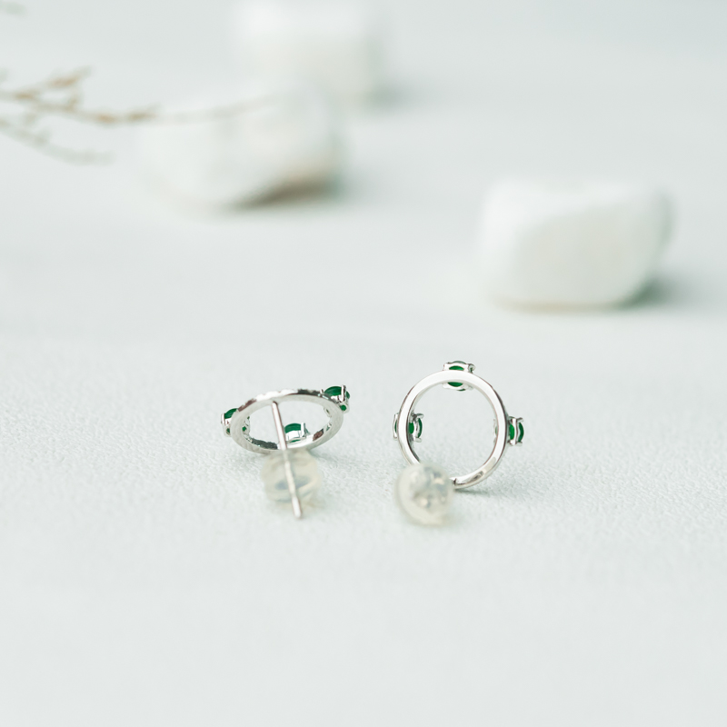 缅甸天然翠绿翡翠耳钉-红掌柜