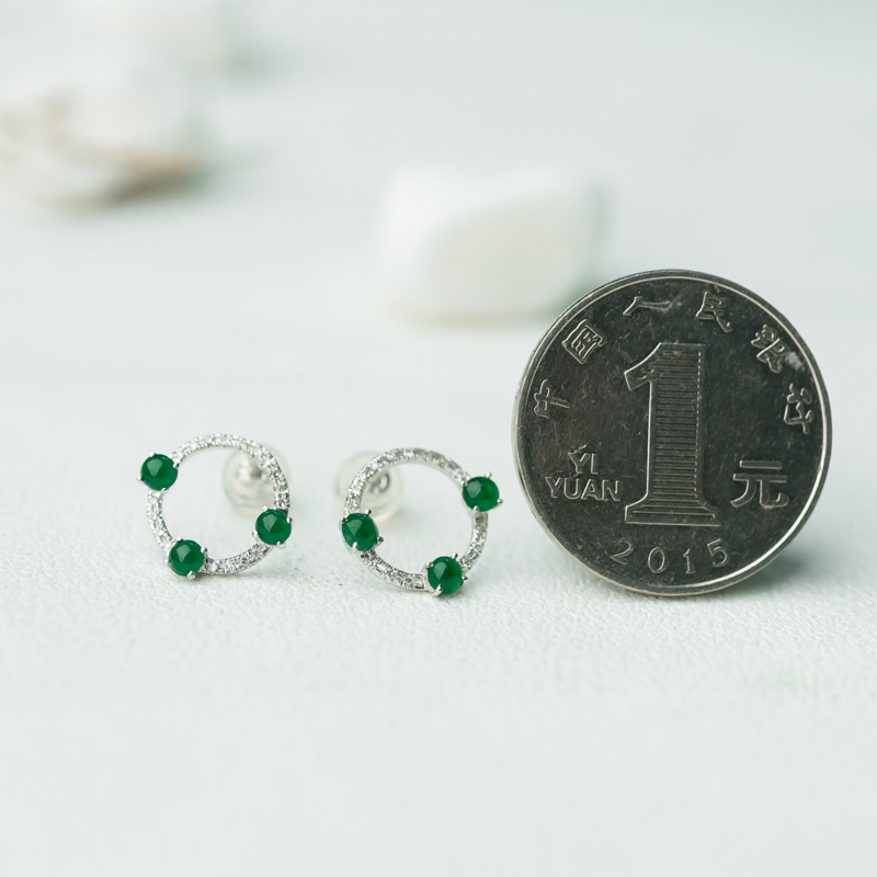 糯冰种翡翠耳钉-红掌柜