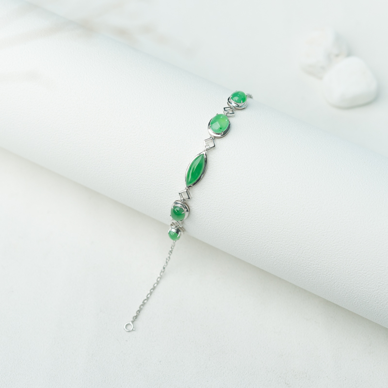 缅甸天然糯冰种苹果绿翡翠手链-红掌柜