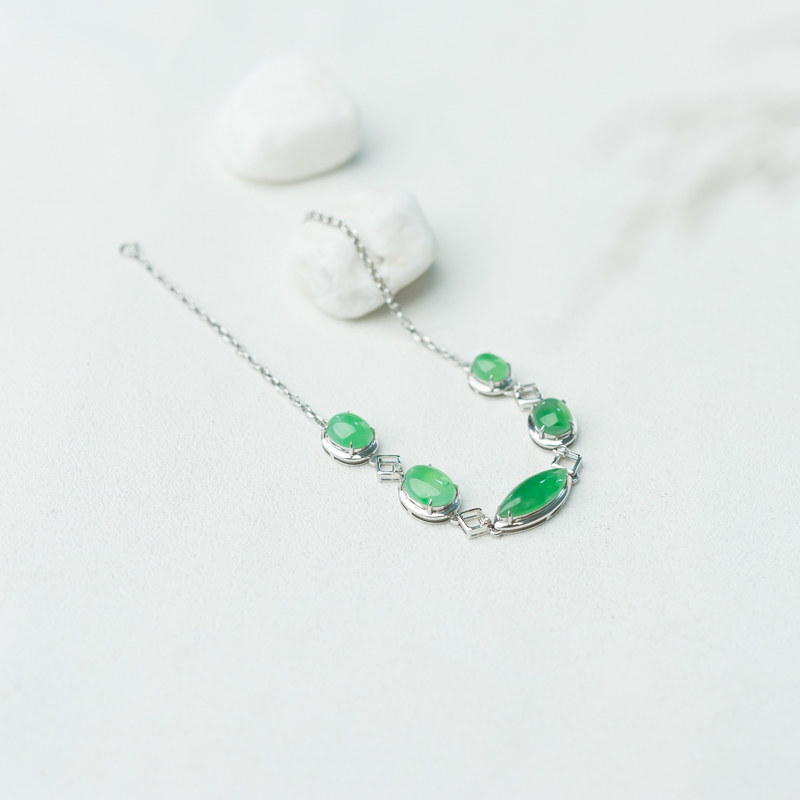 缅甸糯冰种苹果绿翡翠手链-红掌柜