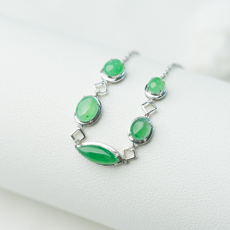 缅甸天然糯冰种翡翠手链-红掌柜