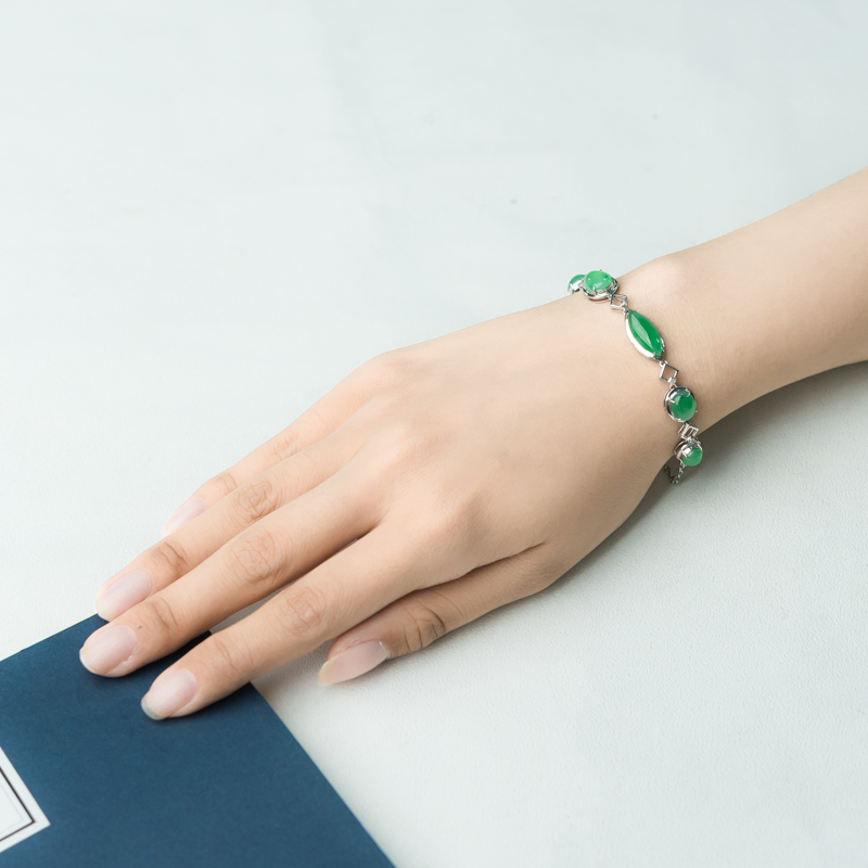 糯冰种苹果绿翡翠手链-红掌柜