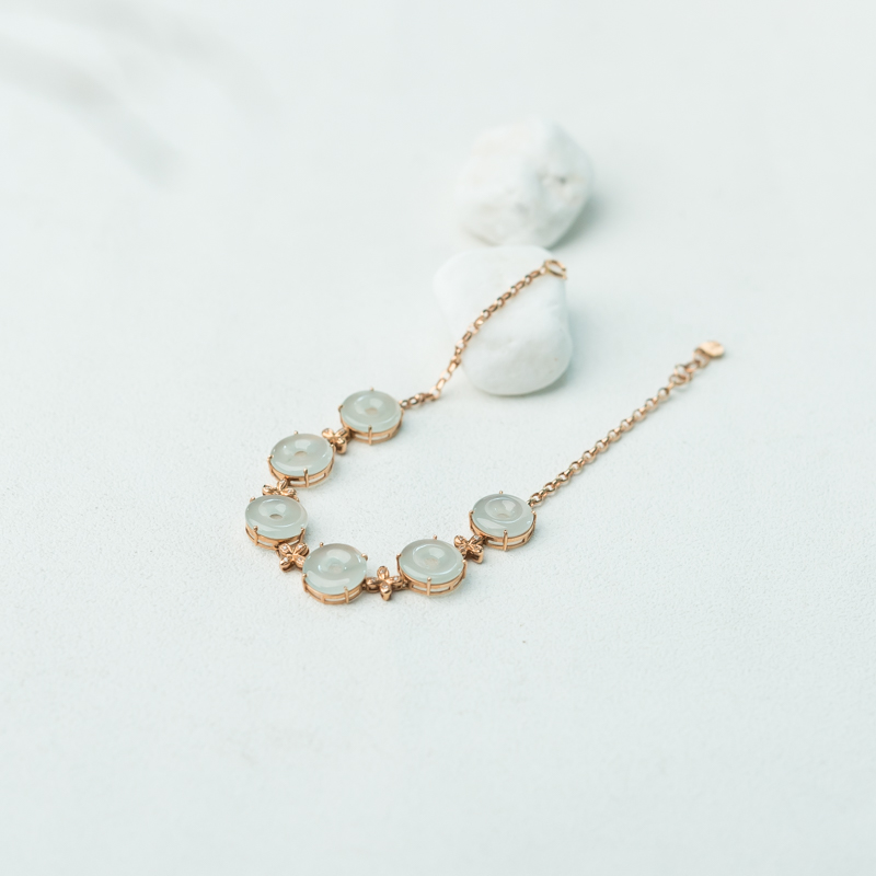 缅甸天然糯冰种翡翠平安扣手链-红掌柜