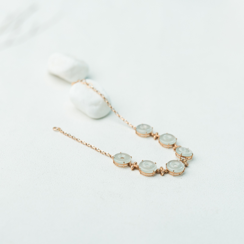 18K天然糯冰种翡翠平安扣手链-红掌柜