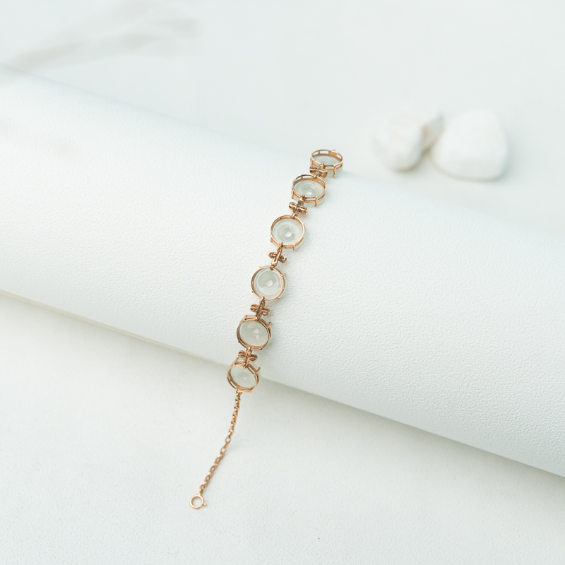 18K缅甸糯冰种翡翠平安扣手链-红掌柜