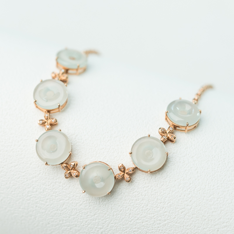 18K缅甸天然翡翠平安扣手链-红掌柜