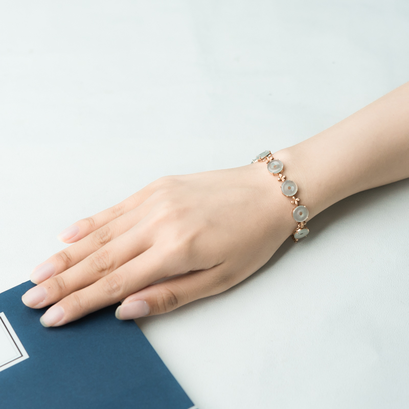 18K缅甸天然糯冰种翡翠手链-红掌柜