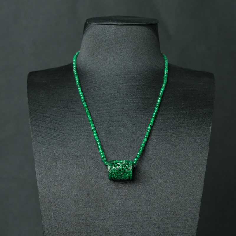 缅甸天然花青种翠绿翡翠路路通项链-红掌柜