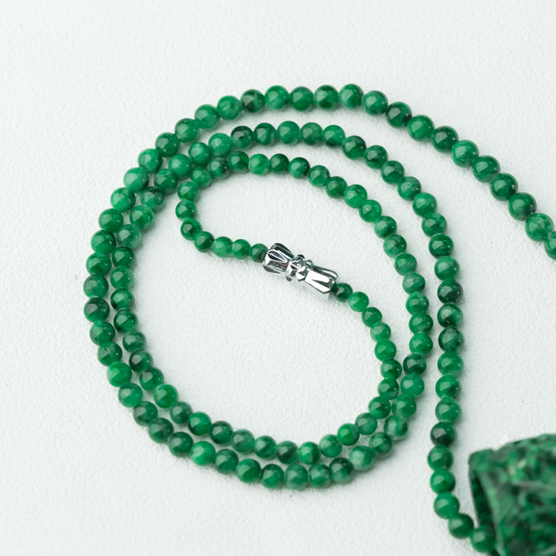 缅甸天然花青种翠绿翡翠项链-红掌柜