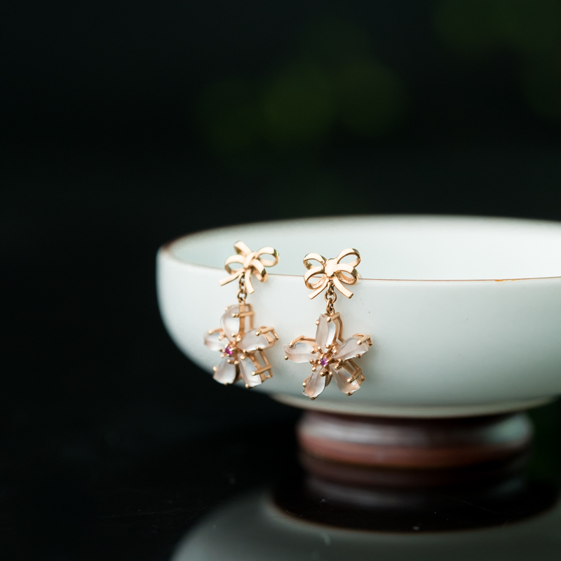 冰种翡翠冰花耳坠-红掌柜