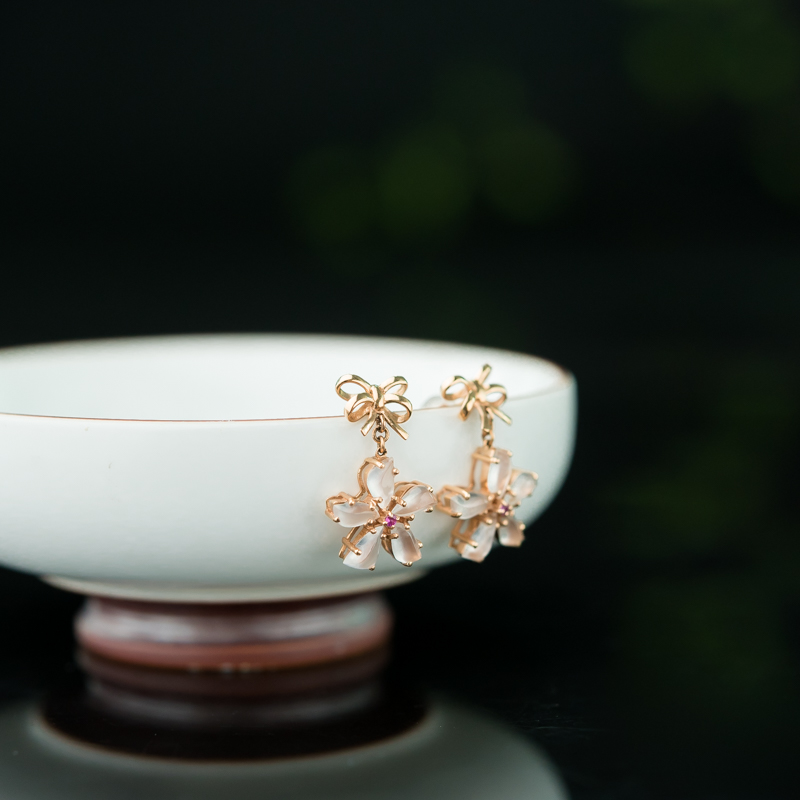 18K冰种翡翠耳坠-红掌柜