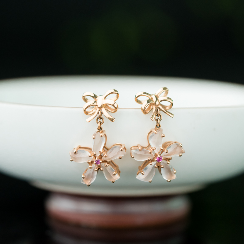 18K翡翠耳坠-红掌柜