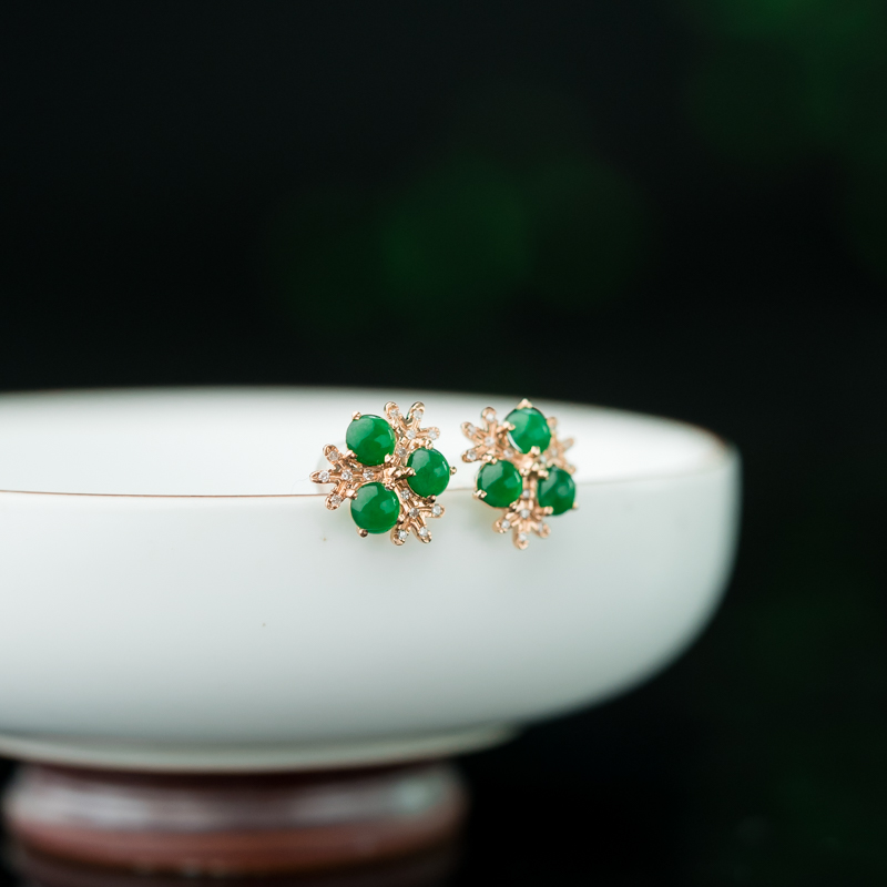 18K翠绿翡翠耳钉-红掌柜