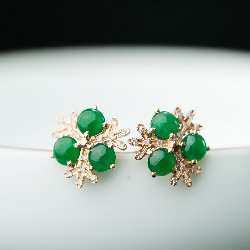 18K糯冰种翡翠耳钉-红掌柜