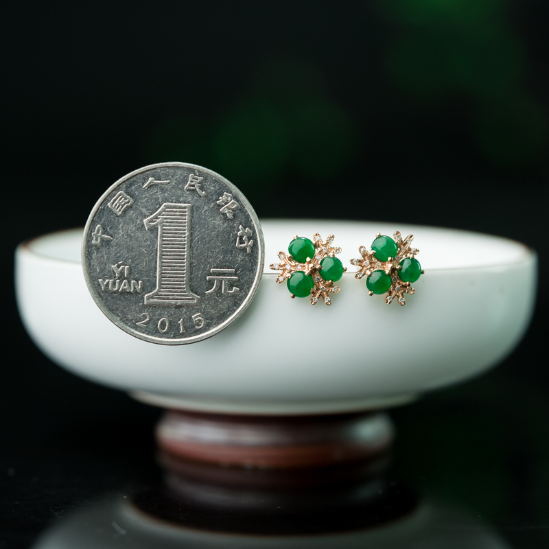 糯冰种翡翠耳钉-红掌柜