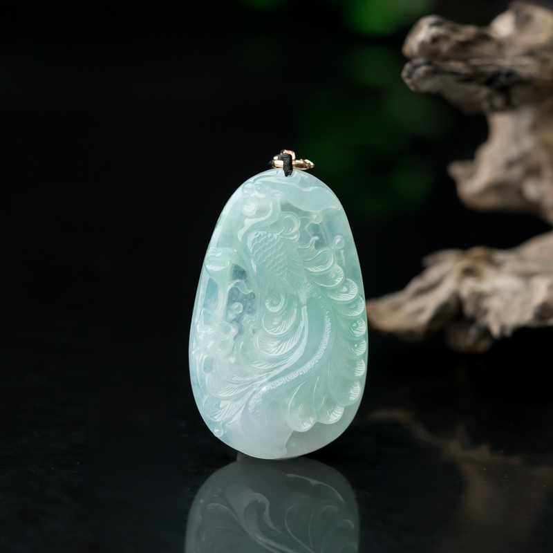 缅甸天然糯冰种晴水翡翠凤凰吊坠-红掌柜
