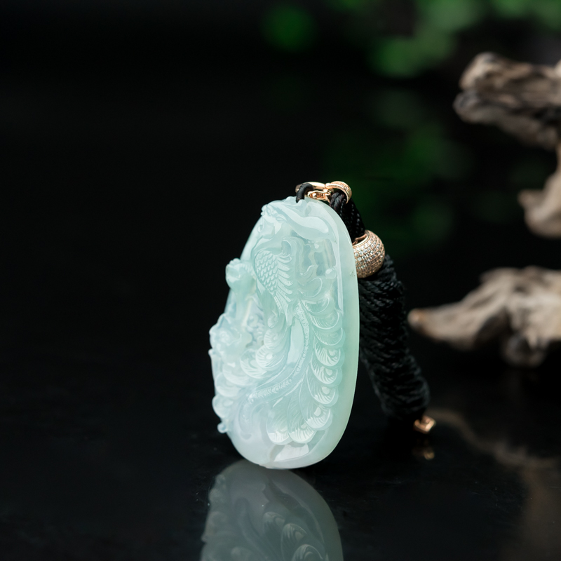 天然糯冰种晴水翡翠凤凰吊坠-红掌柜