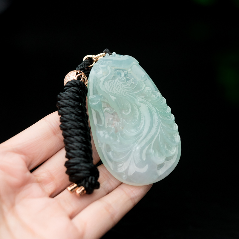 缅甸天然糯冰种晴水翡翠吊坠-红掌柜