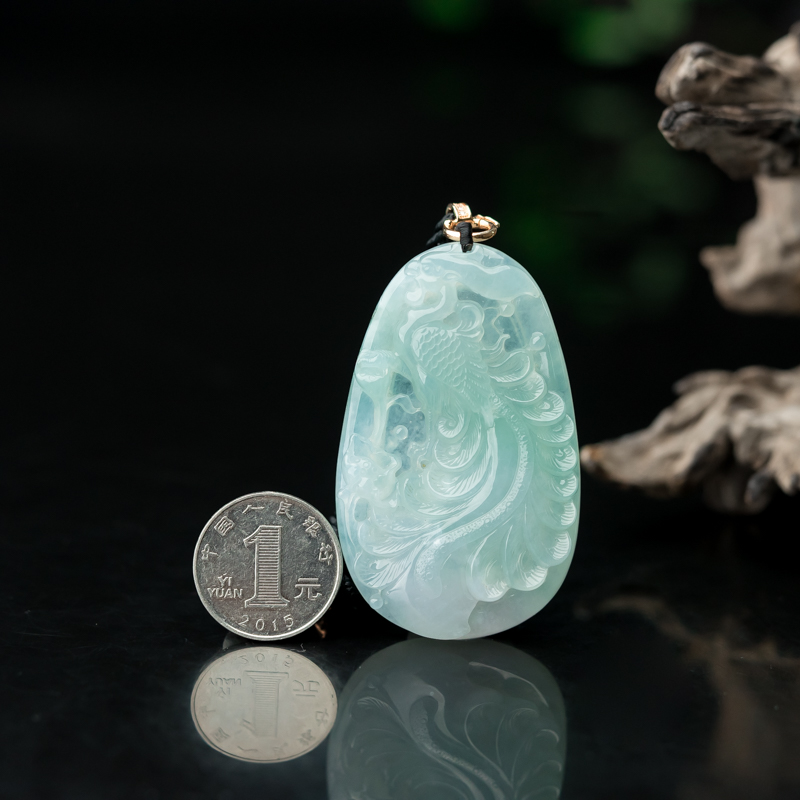 糯冰种翡翠凤凰吊坠-红掌柜
