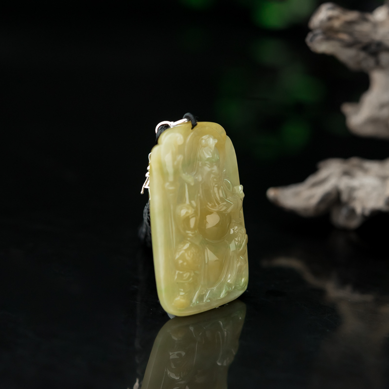 缅甸糯种黄翡关公吊坠-红掌柜