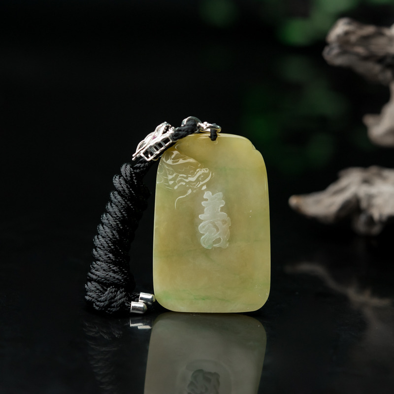 缅甸天然黄翡关公吊坠-红掌柜