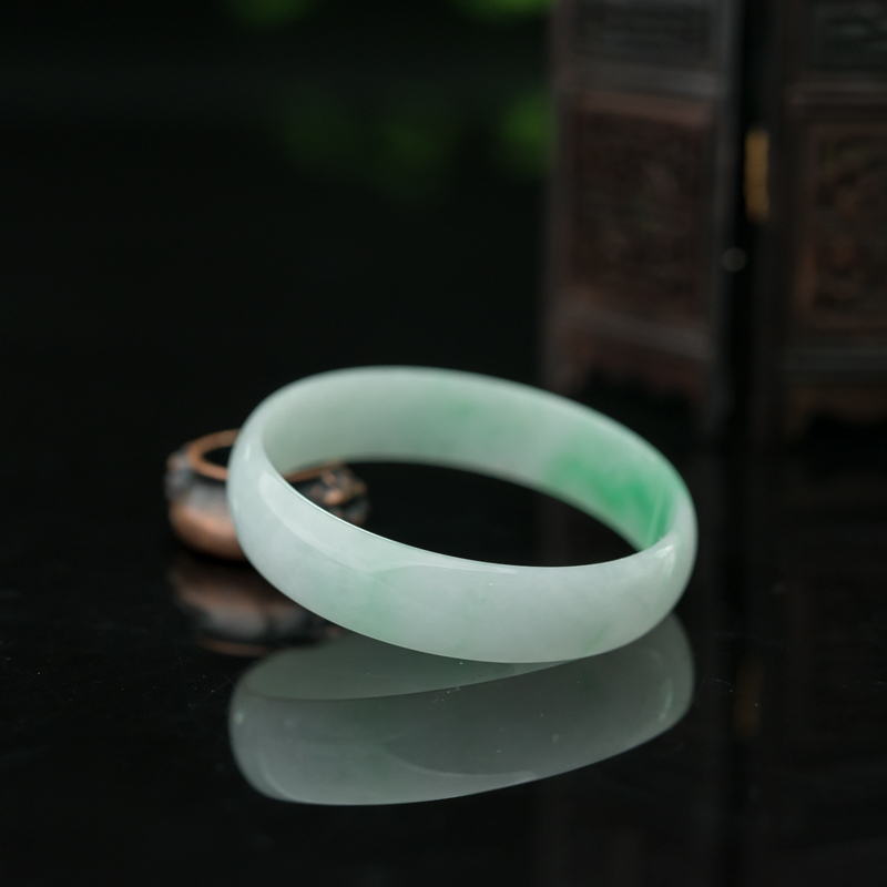 缅甸天然飘翠翡翠平安镯-红掌柜