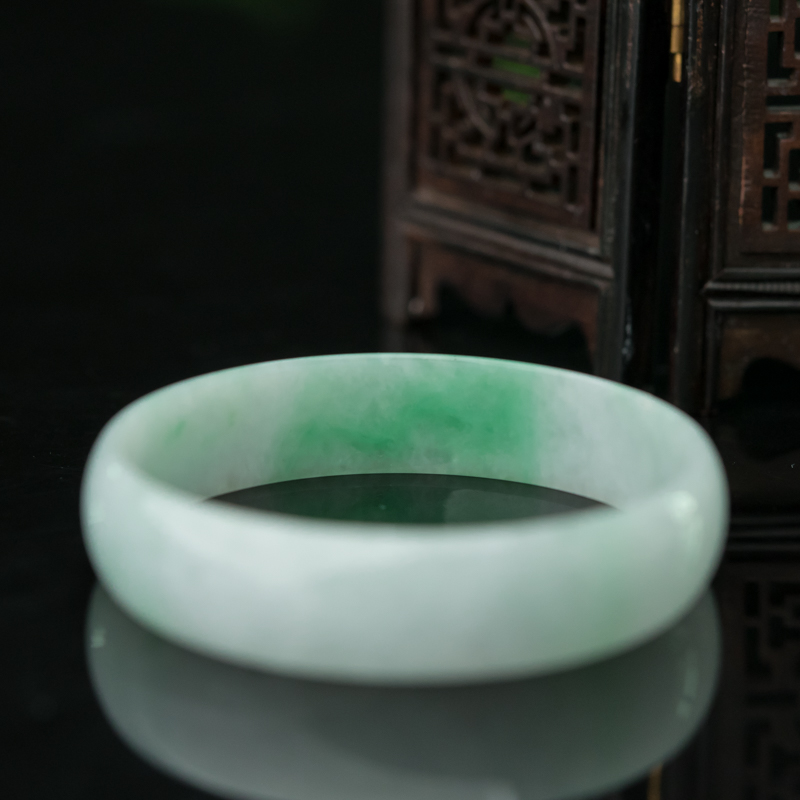 缅甸飘翠翡翠平安镯-红掌柜