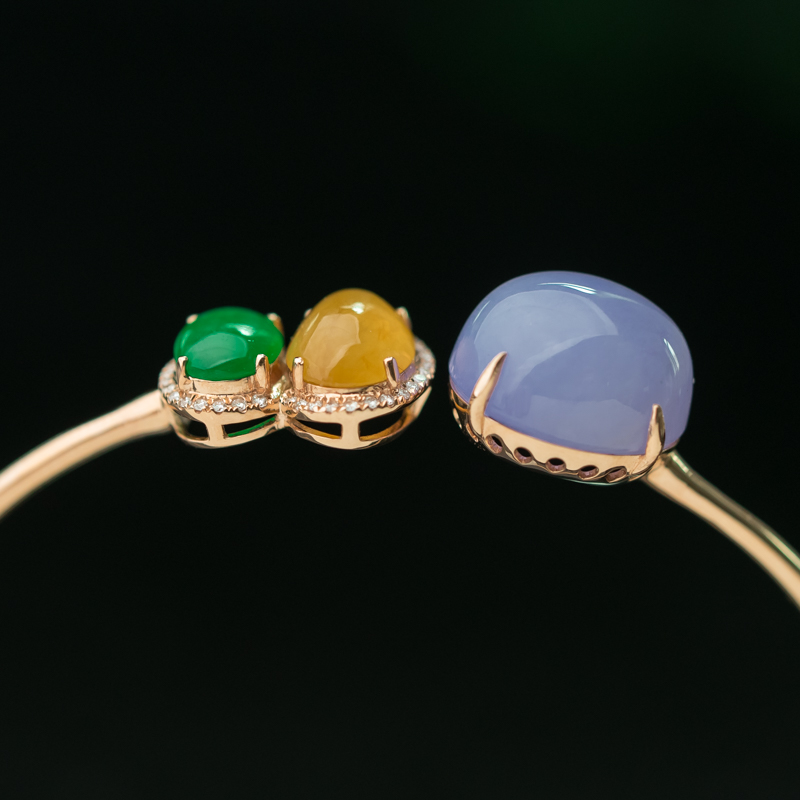 缅甸三彩翡翠手镯-红掌柜