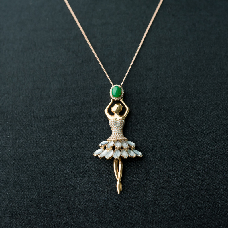 缅甸天然糯种翠绿翡翠舞者吊坠-红掌柜