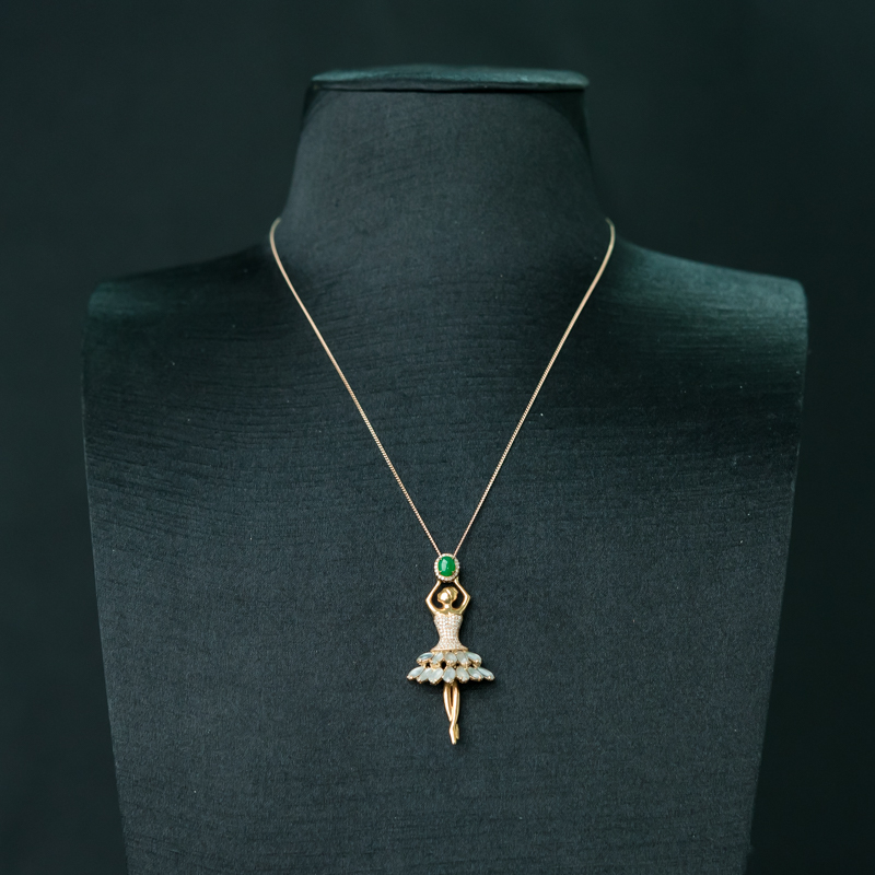 缅甸翠绿翡翠舞者吊坠-红掌柜