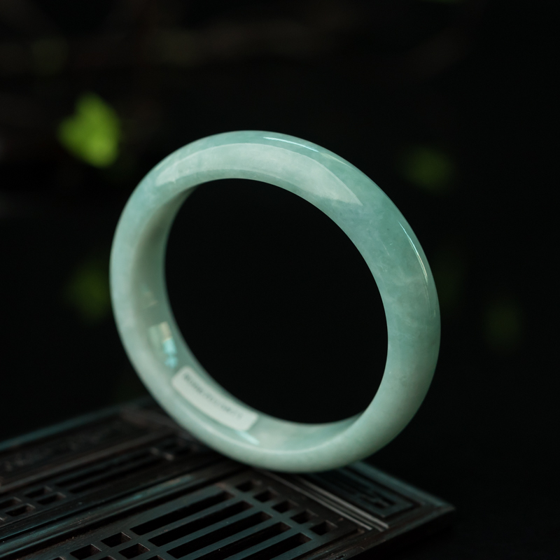 58.4mm糯种豆绿翡翠平安镯-红掌柜