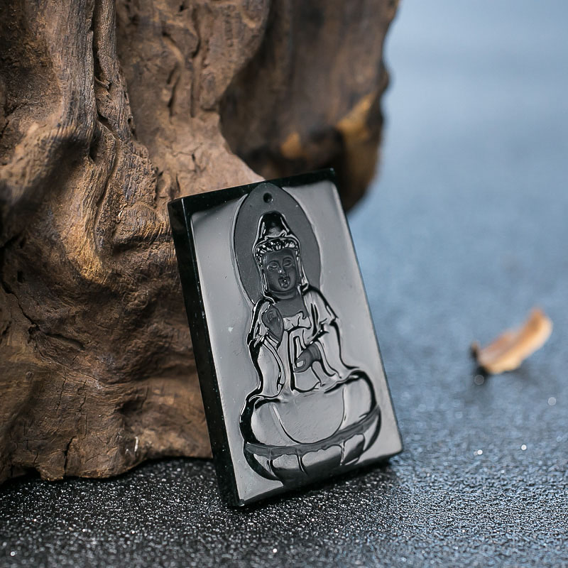 缅甸糯冰种墨翠观音牌吊坠-红掌柜