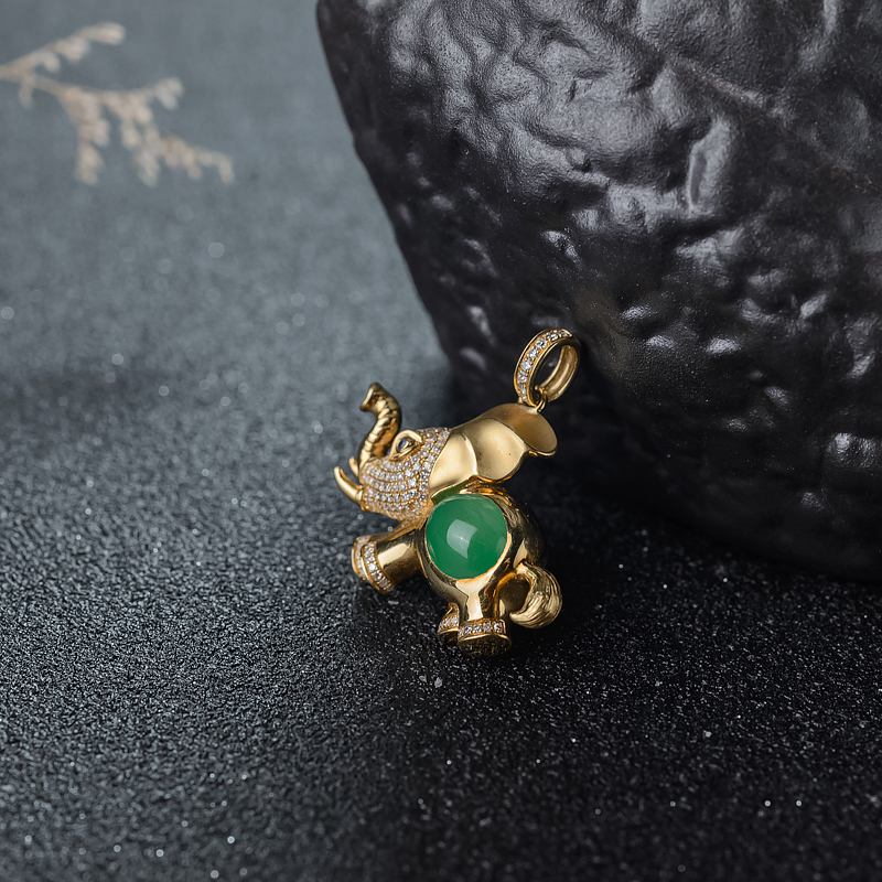 糯冰种阳绿翡翠大象吊坠-红掌柜