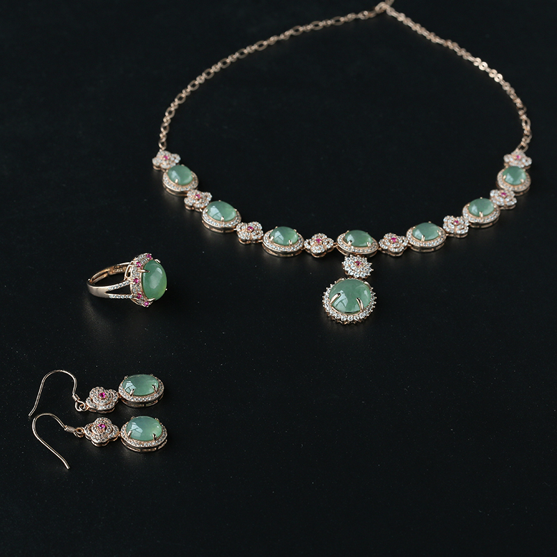 冰种晴水翡翠套装 - 红掌柜珠宝