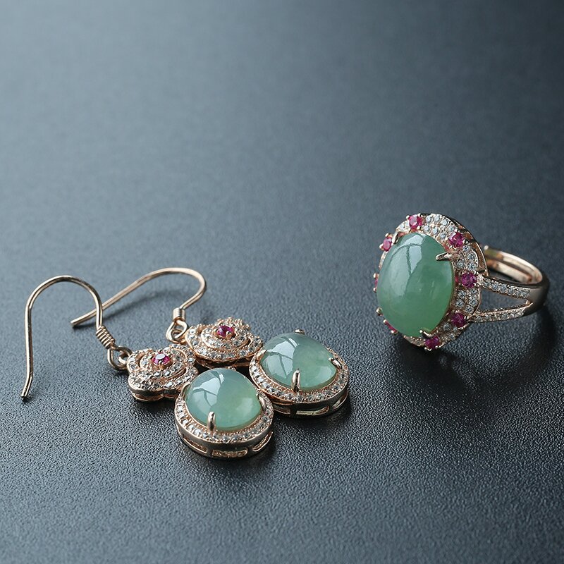 缅甸天然翡翠套装 - 红掌柜珠宝