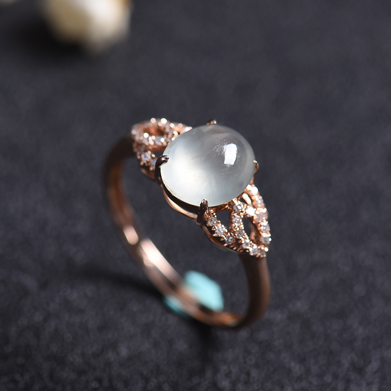 18K金镶钻A货天然冰种翡翠戒指 - 红掌柜珠宝