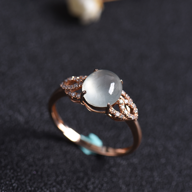 18K金镶钻缅甸A货冰种翡翠戒指 - 红掌柜珠宝