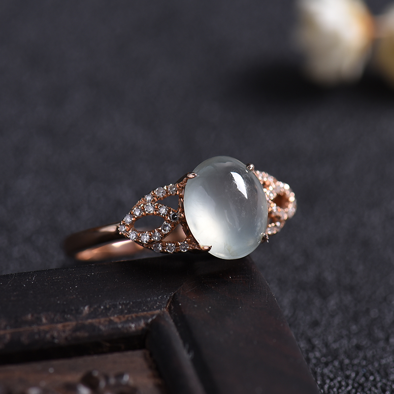 18K金天然冰种翡翠戒指 - 红掌柜珠宝