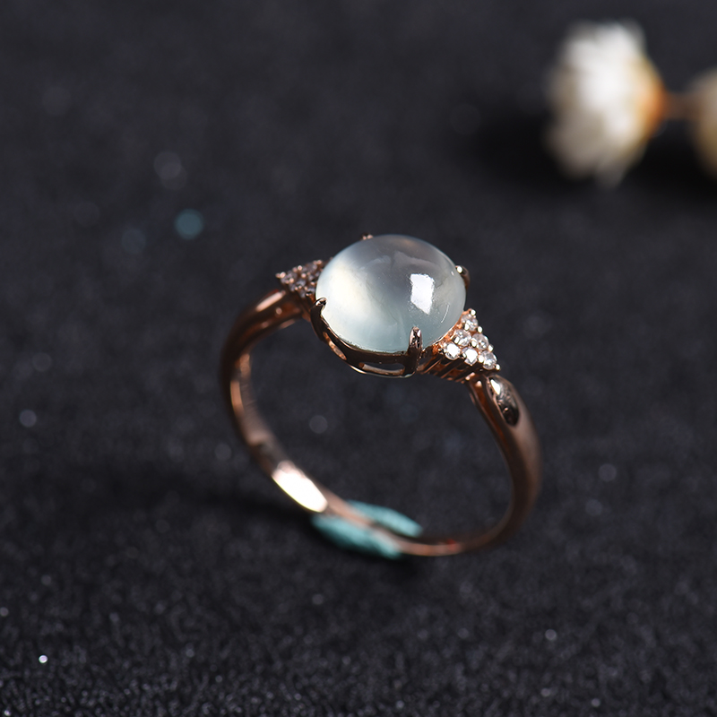 18K金镶钻A货天然冰种翡翠戒指 - 红掌柜珠宝