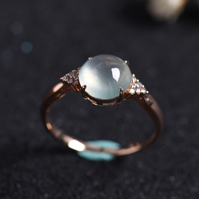 18K金镶钻缅甸A货冰种翡翠戒指 - 红掌柜珠宝