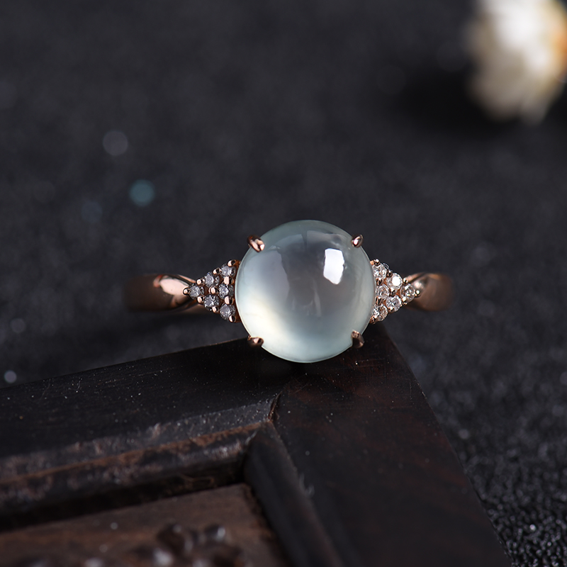 18K金天然冰种翡翠戒指 - 红掌柜珠宝